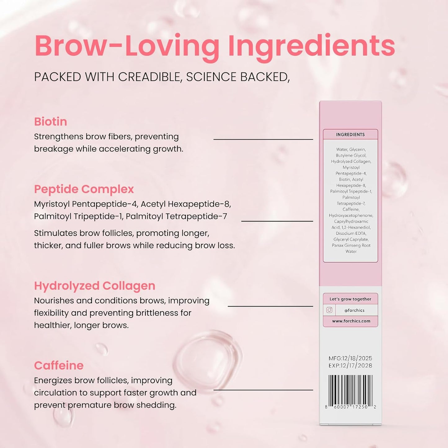 Eyebrow Growth Serum by  - Natural Brow Thickening Treatment with Peptides and Biotin- Hormone-Free, Vegan and Cruelty-Free- Fuller Brows in 2 Weeks- 0.10Oz/3Ml