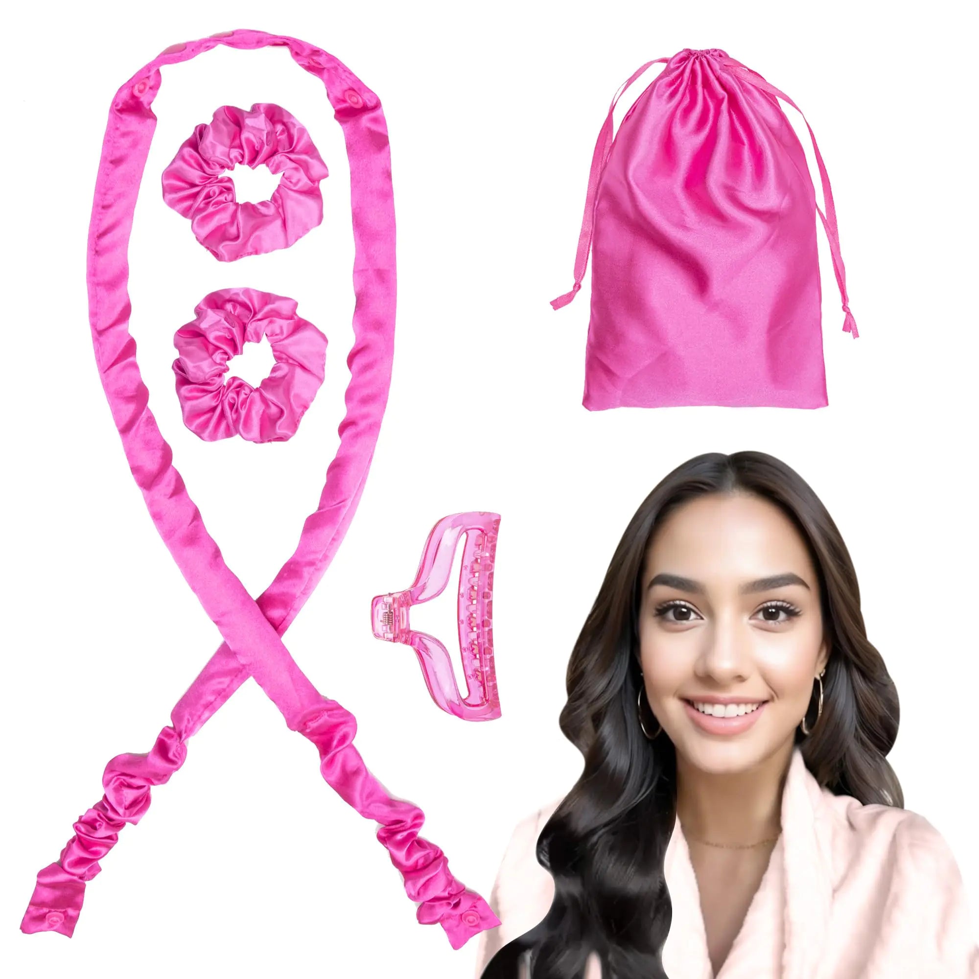 BABYSHEEP Satin Heatless Curling Set - Overnight Hair Curlers Heatless Hair Curler Heatless Curling Rod Headband No Heat Soft Curler to Sleep in for Long Hair and Medium Hair (Rose Red)